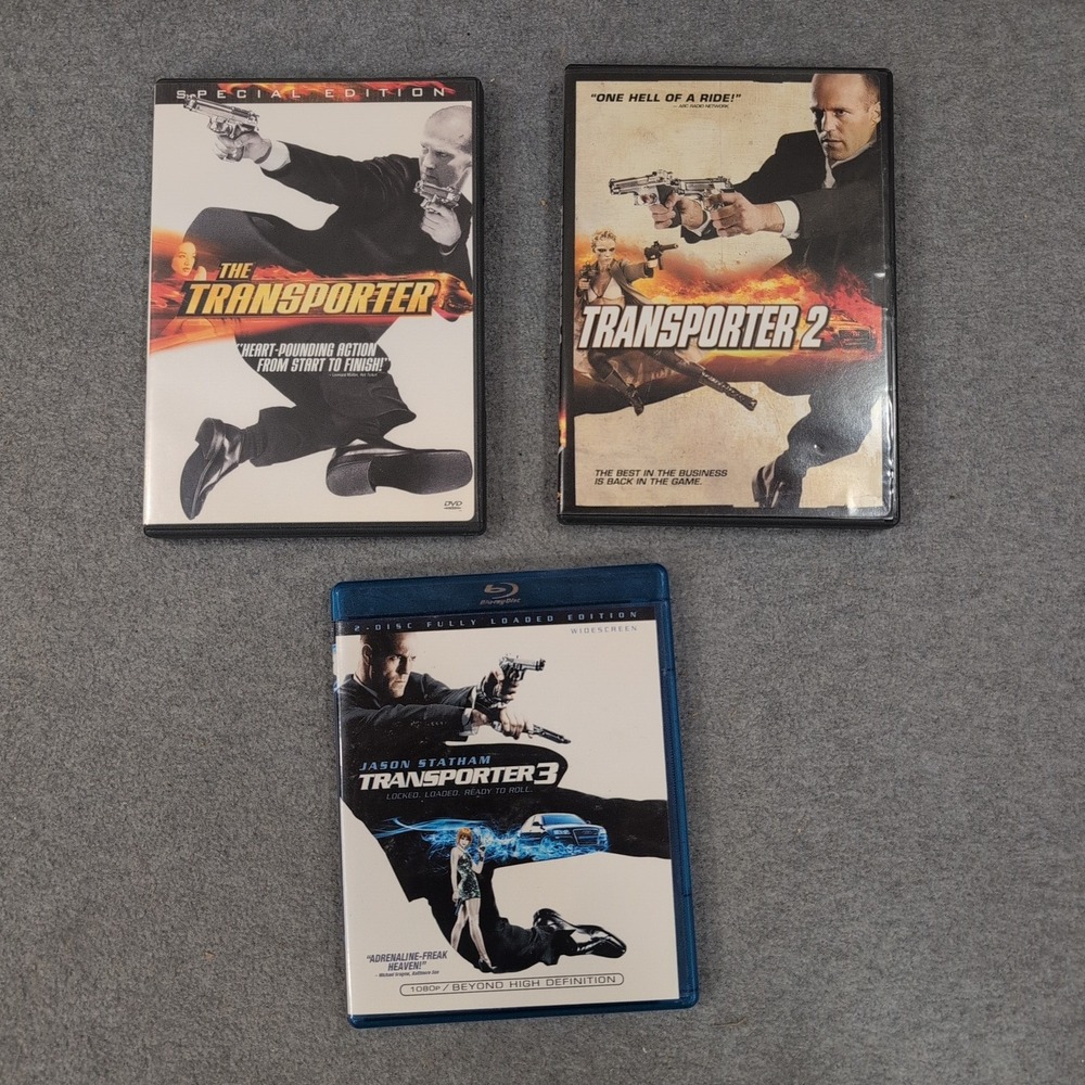 The Transporter Trilogy Jason Statham 1 2 DVD 3 Blu-ray Action Movie Lot - Picture 1 of 2